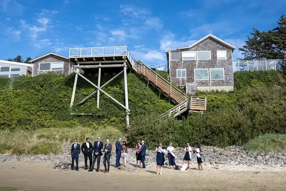 Wedding Photographers Near Me | Modern Art Photograph
Wedding Photography
from Oceanside, Oregon the wedding party has descended the steps to the beach