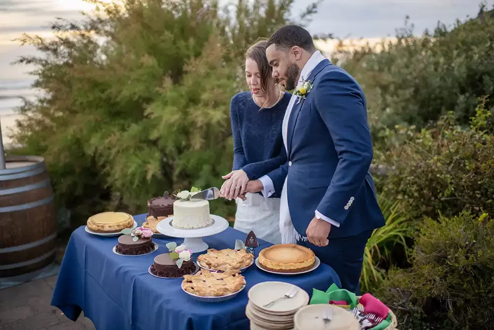 bride and groom cut the cake Wedding Photographers Near Me