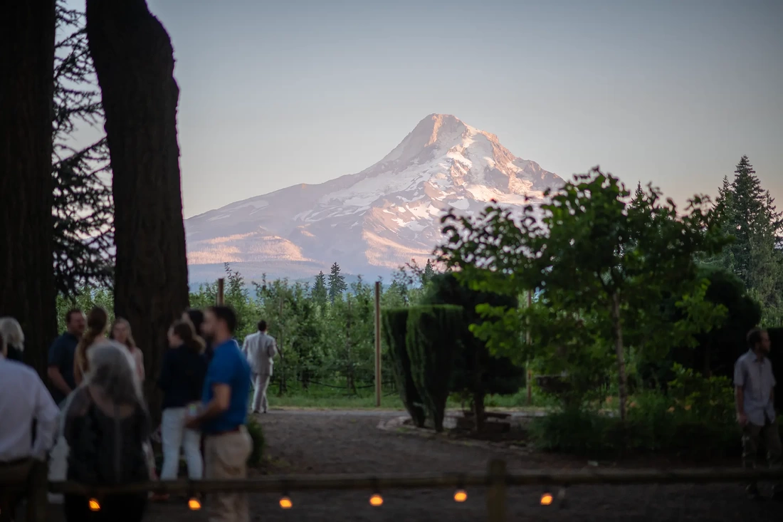 the last light of the day shines on mount hood in the distance Millers Farm Weddings, Photography from Modern Art Photograph