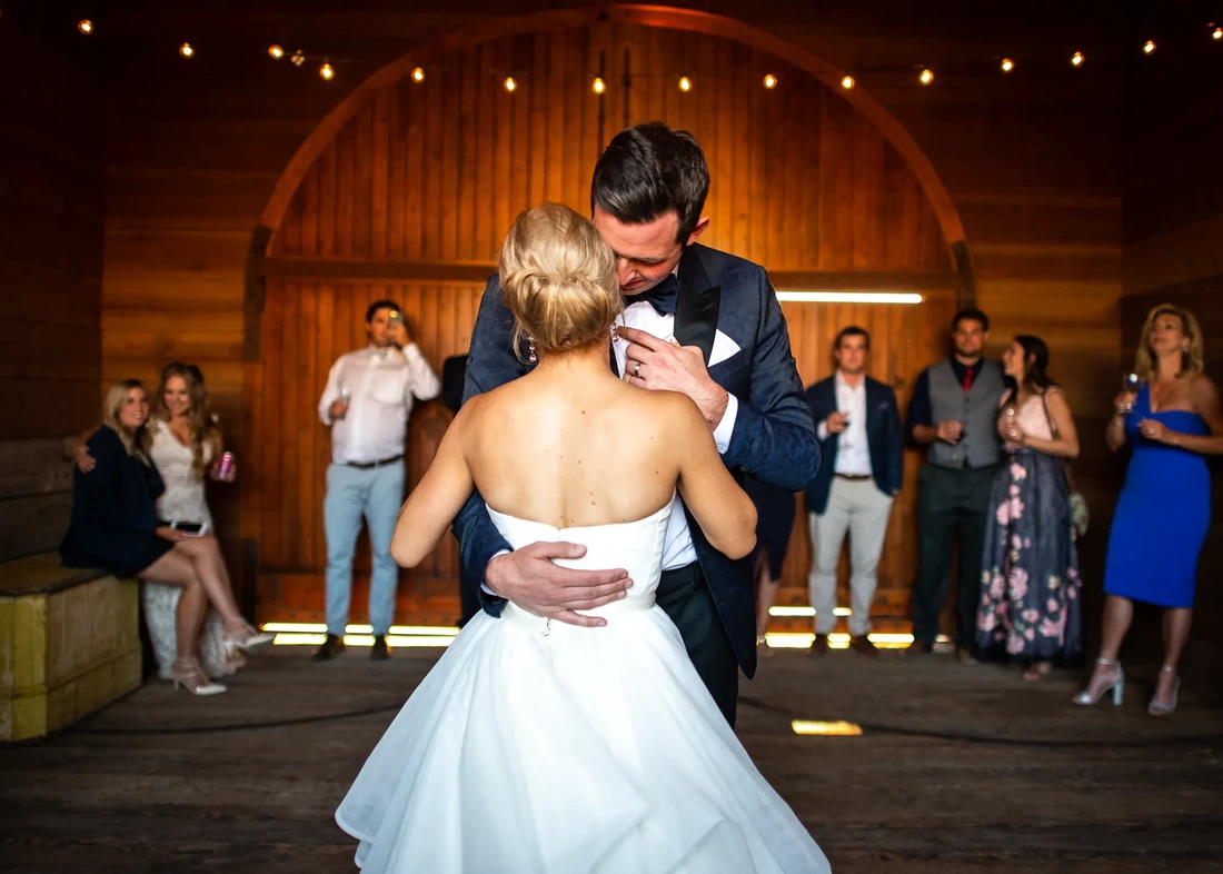 Wedding Photographers in Bend Oregon Modern Art Photograph's photography from a  ​Ranch at the Canyons Wedding Bride and groom share a first dance