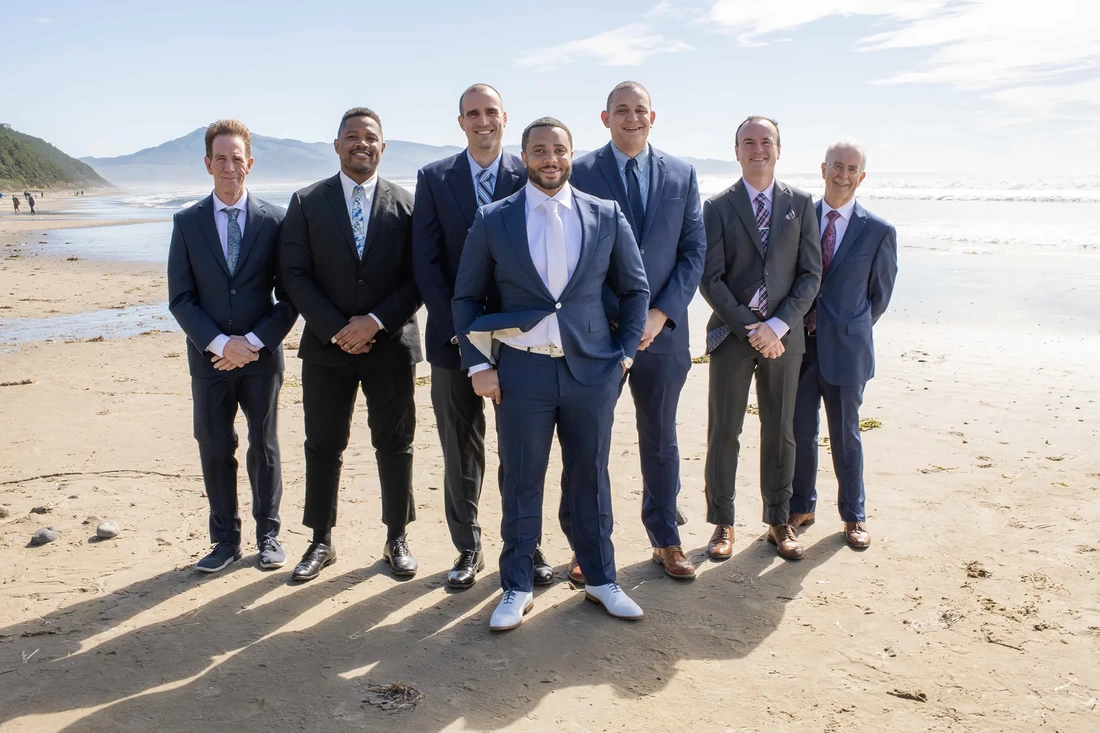Wedding Photographers Near Me | Modern Art Photograph Wedding Photography from Oceanside, Oregon groom stands with his groomsmen in the flying A formation Wedding Photography from Oceanside, Oregon Wedding Photographers Near Me | Modern Art Photograph